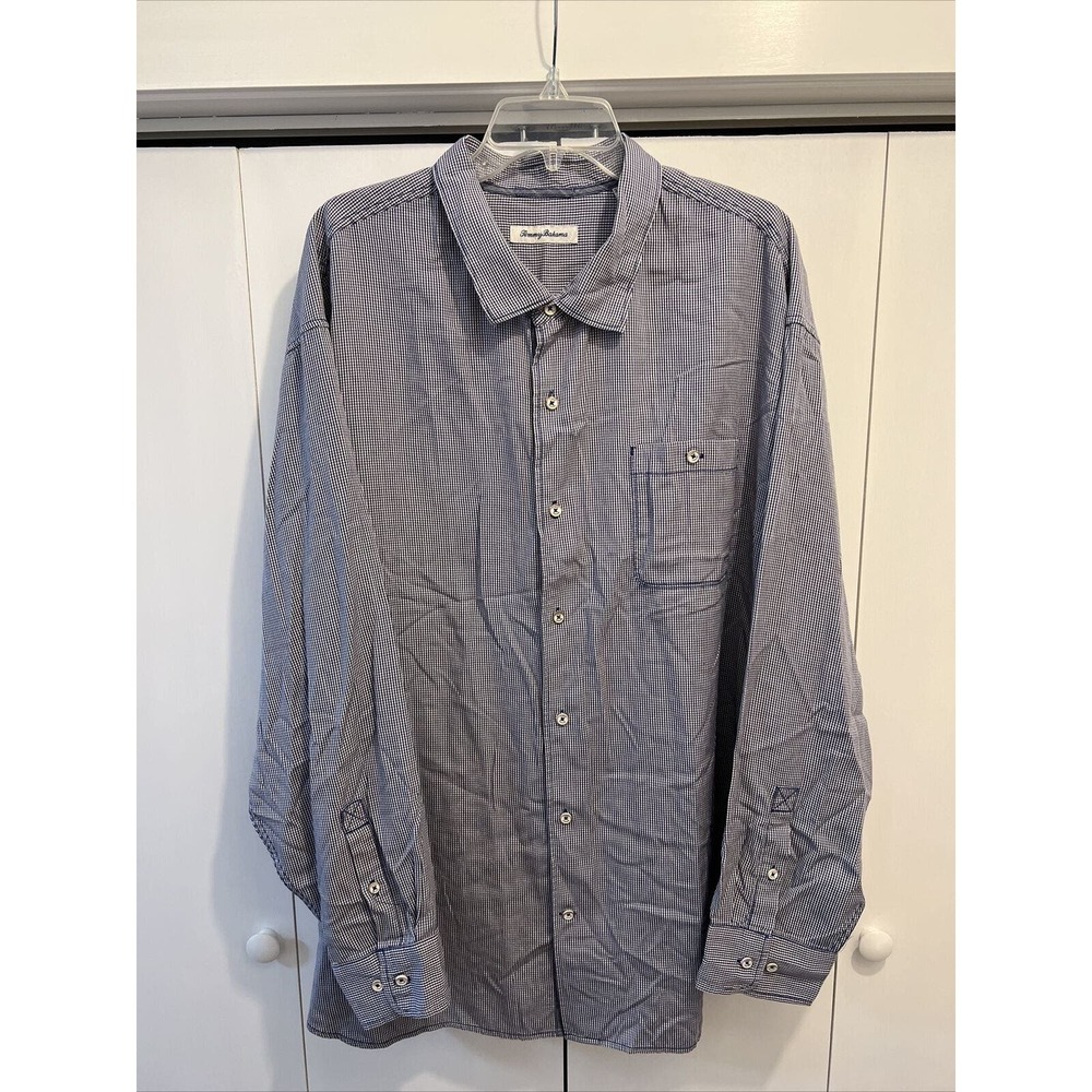 Tommy Bahama 3XL Twill Check LS Cotton Blend Men Ocean Deep Blue Shirt BT320981
